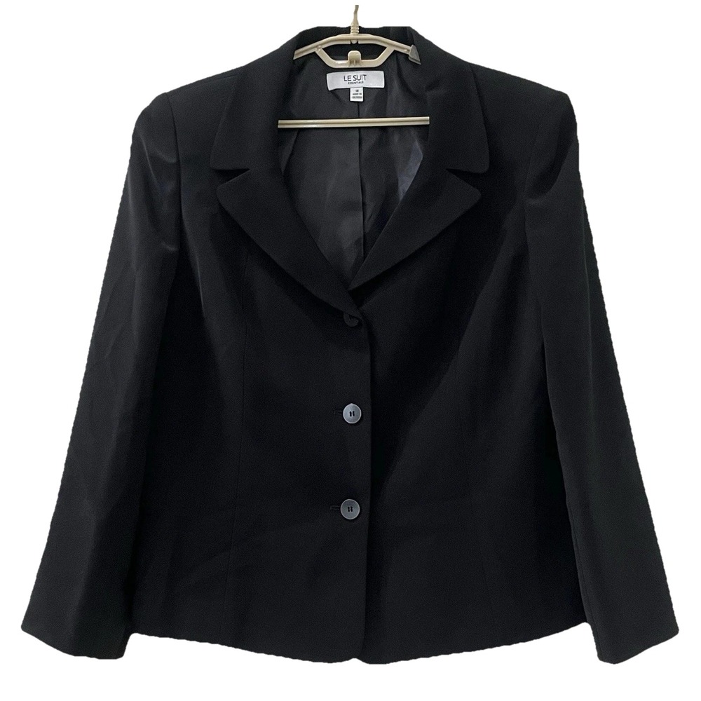 Le Suit Essentials Women's Blazer Jacket 18 Black Lined 3-Button Career Corpcore